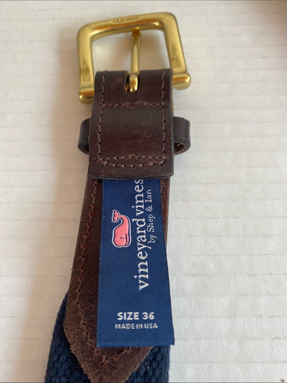 Vineyard Vines Leather with Blue Canvas and fabric Star Pennant Belt Size 36 - Picture 5 of 8
